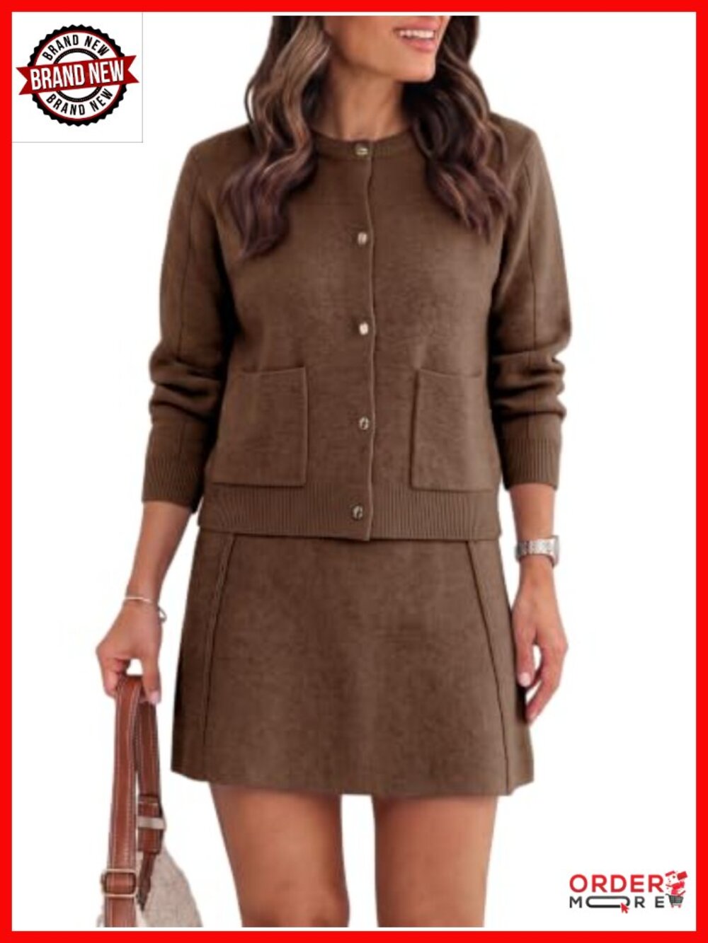 Womens Knit Sweater Skirt Set Button Down Cardigan Mini Skirt 2 Piece
